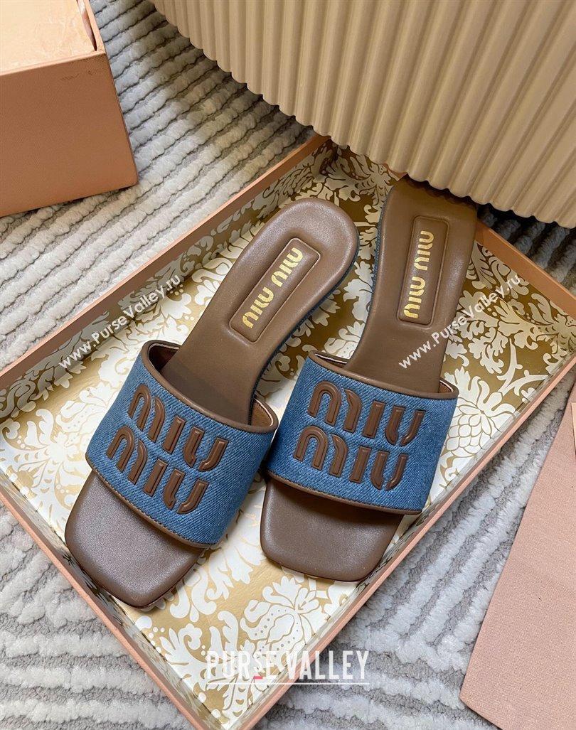 Miu Miu Blue Denim Heel Slides Sandal 4.5cm Brown 2024 0611 (MD-240611061)