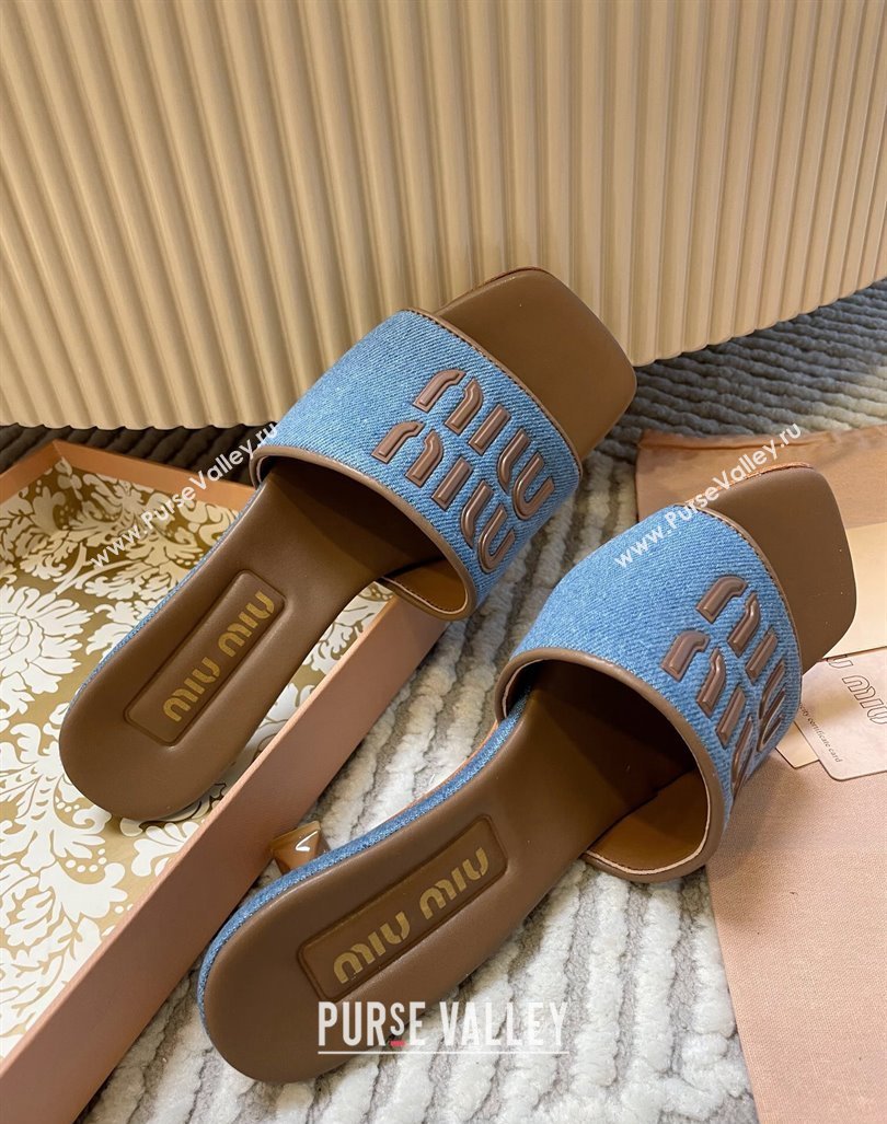 Miu Miu Blue Denim Heel Slides Sandal 4.5cm Brown 2024 0611 (MD-240611061)