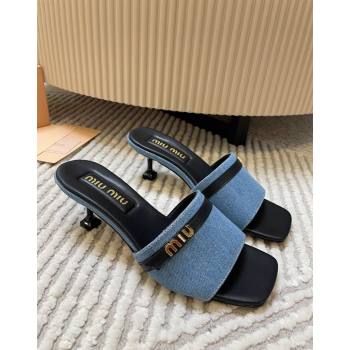 Miu Miu Blue Denim Heel Slides Sandal 4.5cm with Strap Black 2024 (MD-240611063)