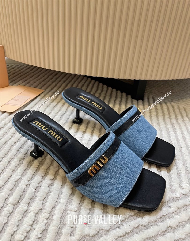 Miu Miu Blue Denim Heel Slides Sandal 4.5cm with Strap Black 2024 (MD-240611063)