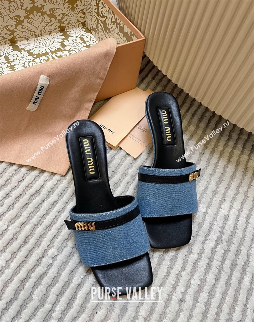 Miu Miu Blue Denim Heel Slides Sandal 4.5cm with Strap Black 2024 (MD-240611063)