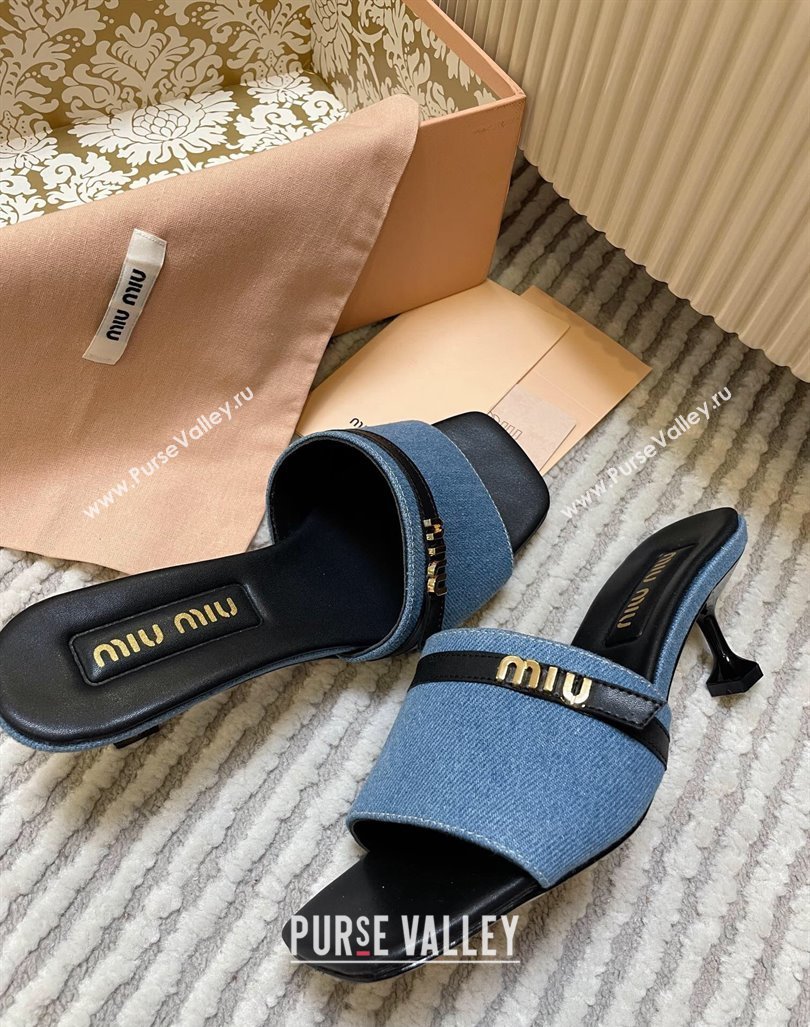 Miu Miu Blue Denim Heel Slides Sandal 4.5cm with Strap Black 2024 (MD-240611063)