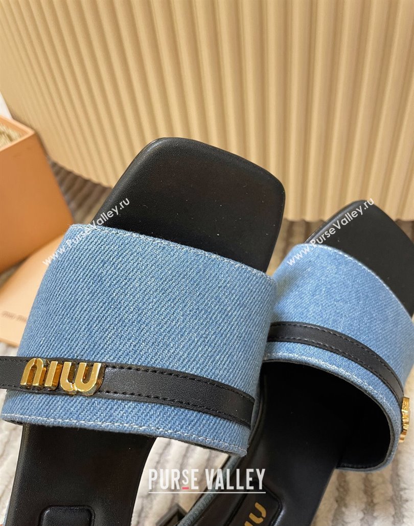 Miu Miu Blue Denim Heel Slides Sandal 4.5cm with Strap Black 2024 (MD-240611063)