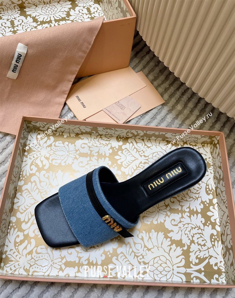 Miu Miu Blue Denim Heel Slides Sandal 4.5cm with Strap Black 2024 (MD-240611063)