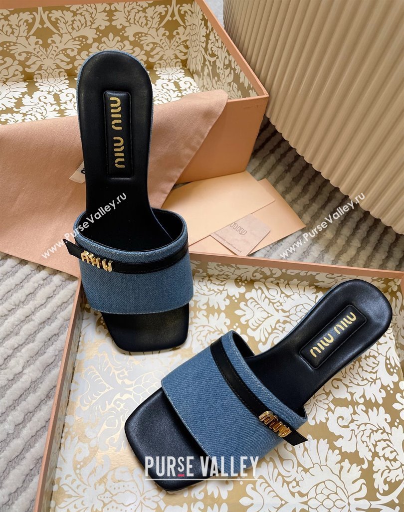 Miu Miu Blue Denim Heel Slides Sandal 4.5cm with Strap Black 2024 (MD-240611063)