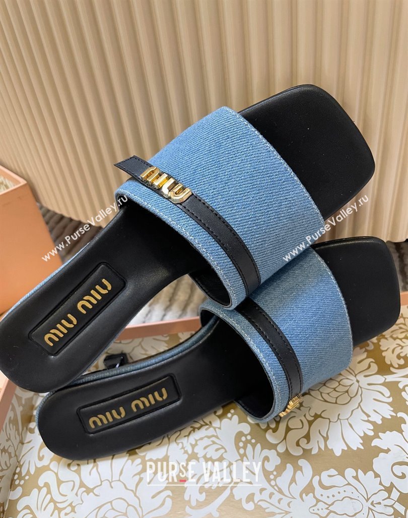 Miu Miu Blue Denim Heel Slides Sandal 4.5cm with Strap Black 2024 (MD-240611063)