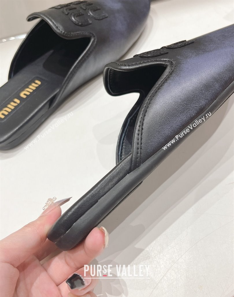 Miu Miu Aged Leather Flat Mules Black 2024 0611 (MD-240611069)