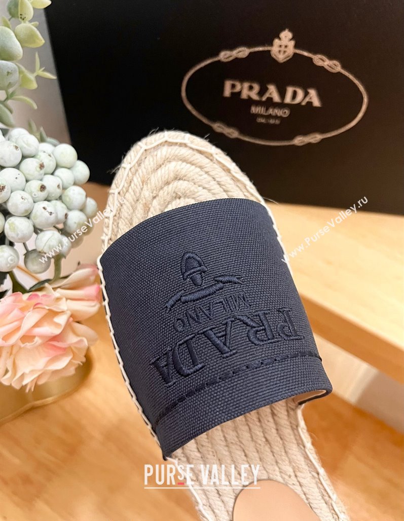 Prada Canvas Espadrille Flat Slides Sandal Dark Blue 2024 0611 (HB-240611070)