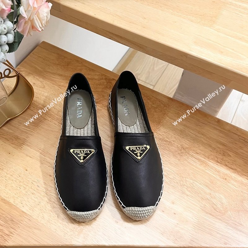 Prada Leather Espadrilles Flat Black 2024 0611 (HB-240611077)