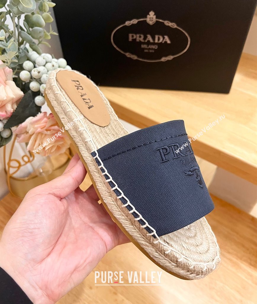 Prada Canvas Espadrille Flat Slides Sandal Dark Blue 2024 0611 (HB-240611070)