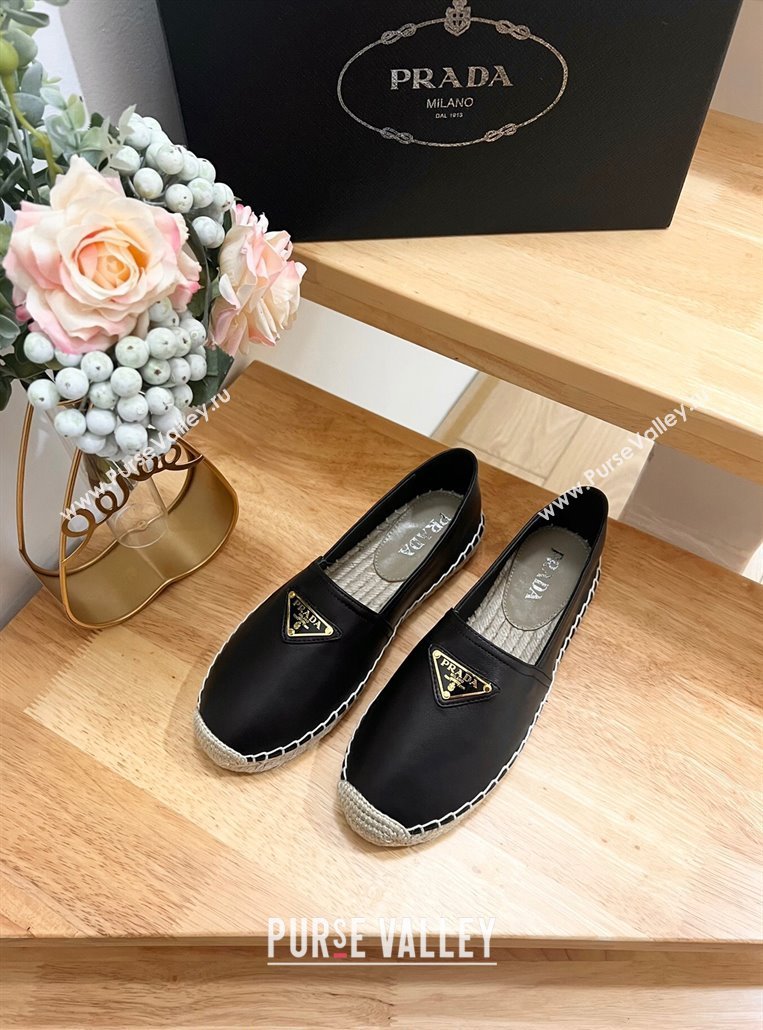 Prada Leather Espadrilles Flat Black 2024 0611 (HB-240611077)