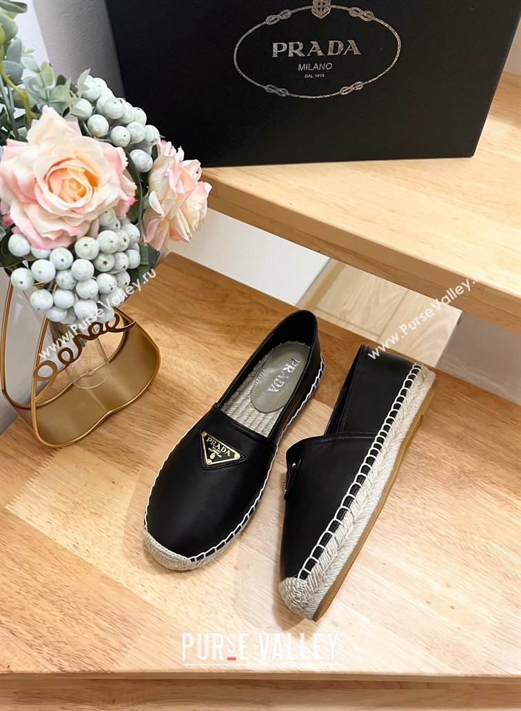 Prada Leather Espadrilles Flat Black 2024 0611 (HB-240611077)