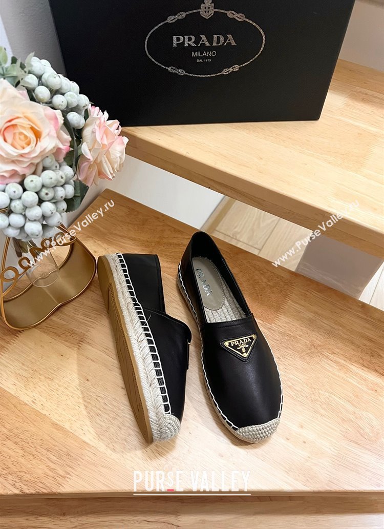 Prada Leather Espadrilles Flat Black 2024 0611 (HB-240611077)