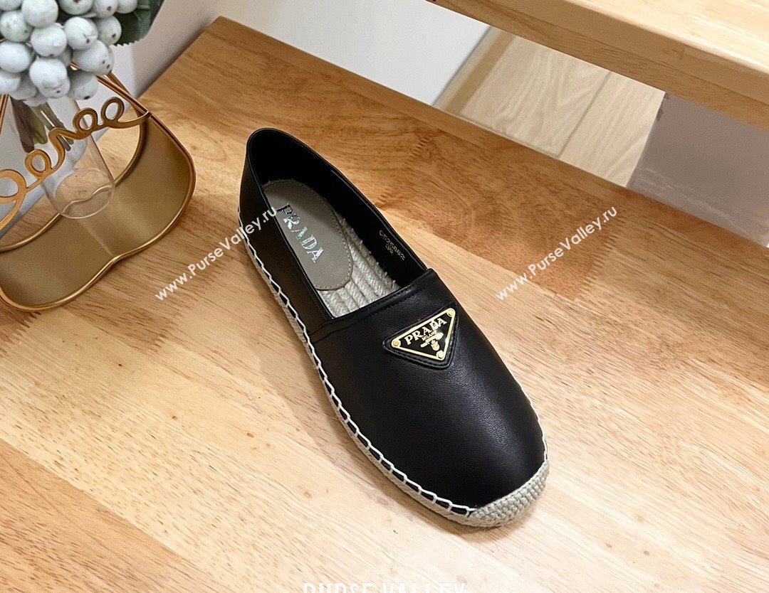 Prada Leather Espadrilles Flat Black 2024 0611 (HB-240611077)