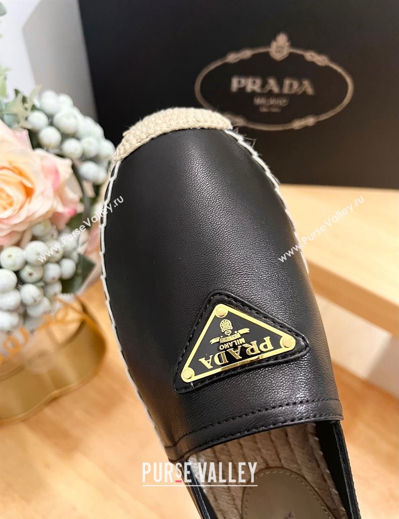 Prada Leather Espadrilles Flat Black 2024 0611 (HB-240611077)