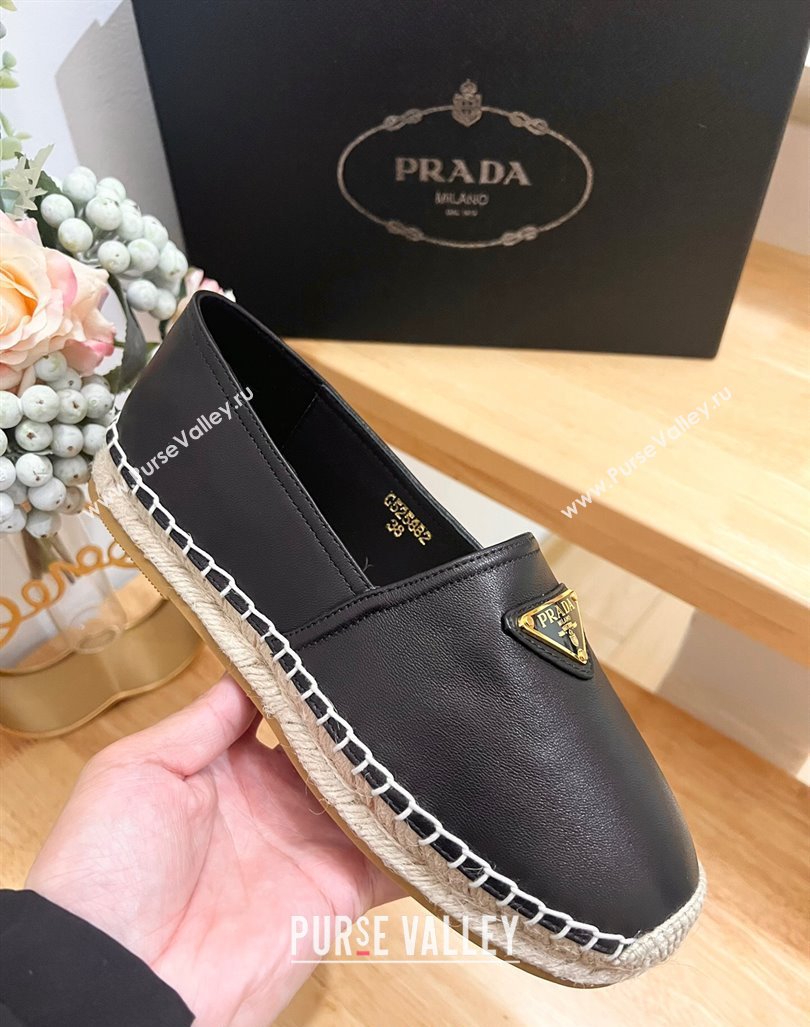 Prada Leather Espadrilles Flat Black 2024 0611 (HB-240611077)