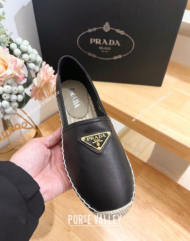 Prada Leather Espadrilles Flat Black 2024 0611 (HB-240611077)