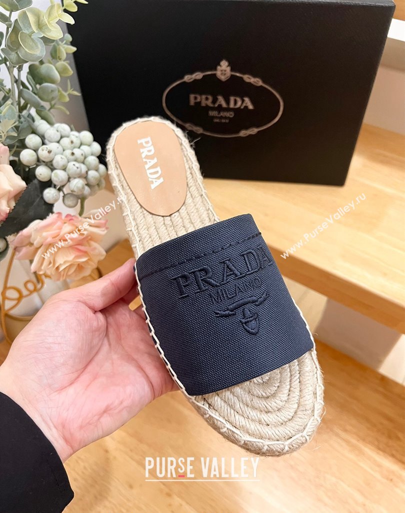 Prada Canvas Espadrille Flat Slides Sandal Dark Blue 2024 0611 (HB-240611070)