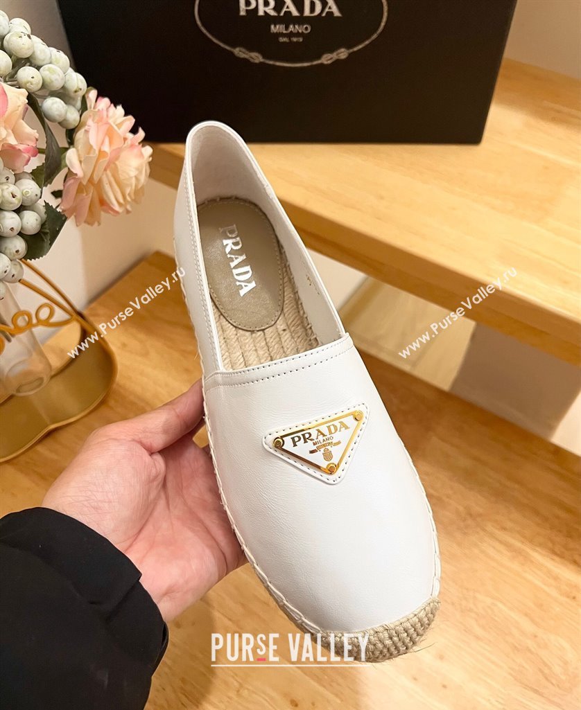 Prada Leather Espadrilles Flat White 2024 0611 (HB-240611078)