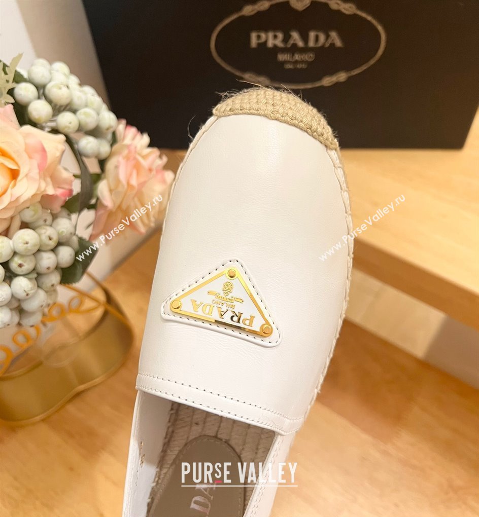 Prada Leather Espadrilles Flat White 2024 0611 (HB-240611078)