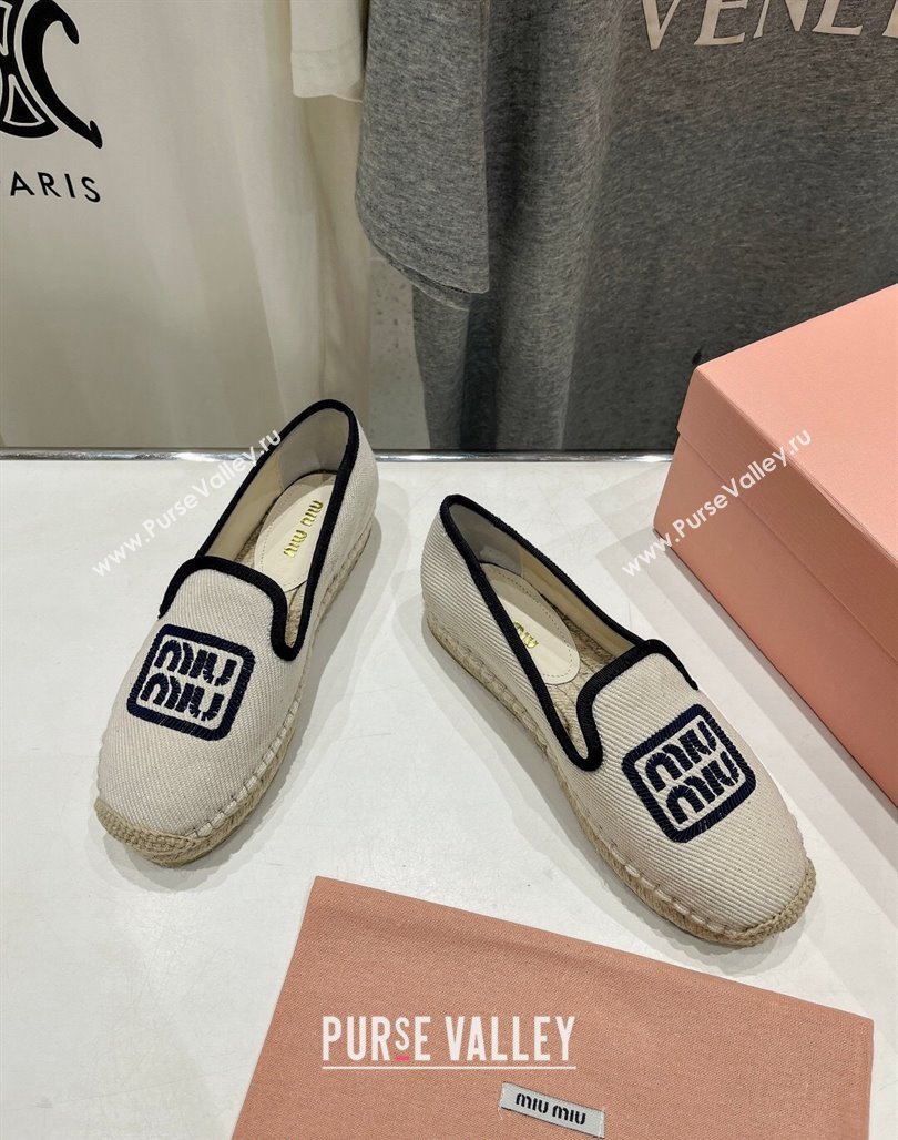 Miu Miu Canvas Espadrilles Flat Light Beige/Blue 2024 0703 (MD-240703136)