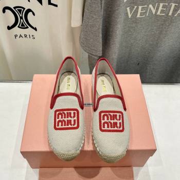 Miu Miu Canvas Espadrilles Flat Light Beige/Red 2024 0703 (MD-240703138)