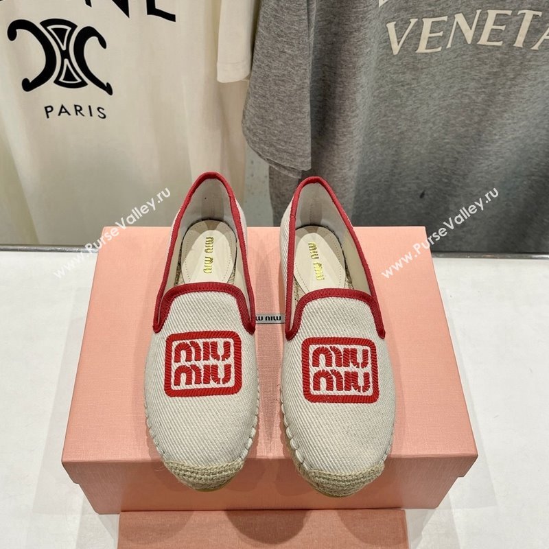 Miu Miu Canvas Espadrilles Flat Light Beige/Red 2024 0703 (MD-240703138)