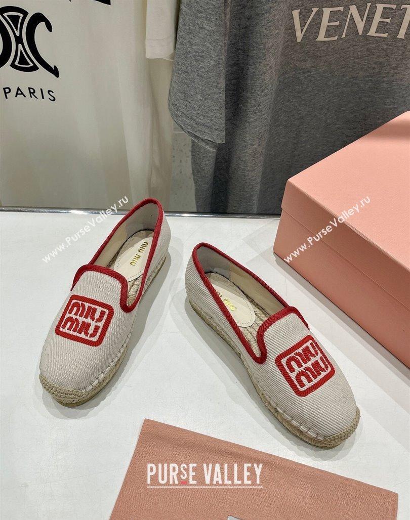 Miu Miu Canvas Espadrilles Flat Light Beige/Red 2024 0703 (MD-240703138)