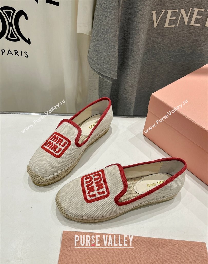 Miu Miu Canvas Espadrilles Flat Light Beige/Red 2024 0703 (MD-240703138)