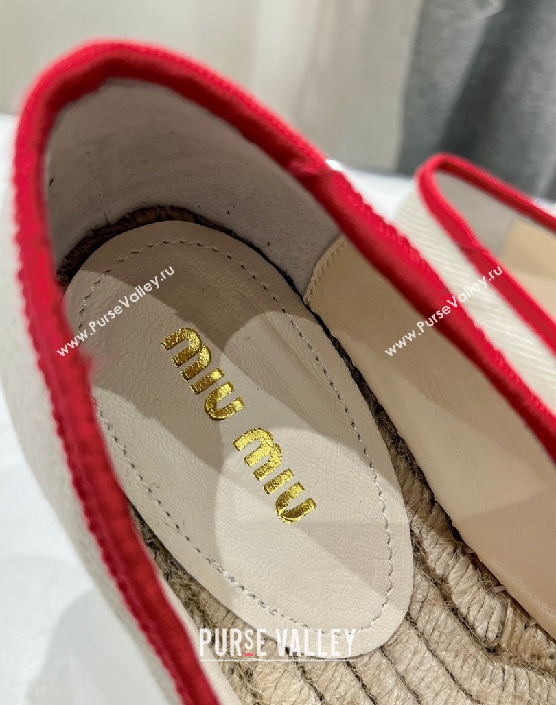 Miu Miu Canvas Espadrilles Flat Light Beige/Red 2024 0703 (MD-240703138)