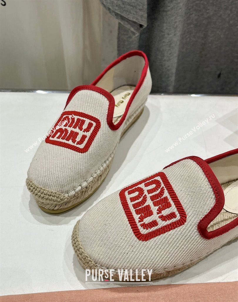 Miu Miu Canvas Espadrilles Flat Light Beige/Red 2024 0703 (MD-240703138)