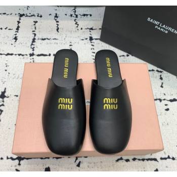 Miu Miu Lambskin Flat Mules Black 2024 0703 (KER-240703129)