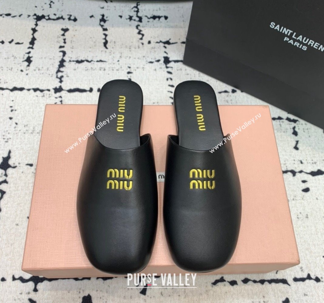 Miu Miu Lambskin Flat Mules Black 2024 0703 (KER-240703129)