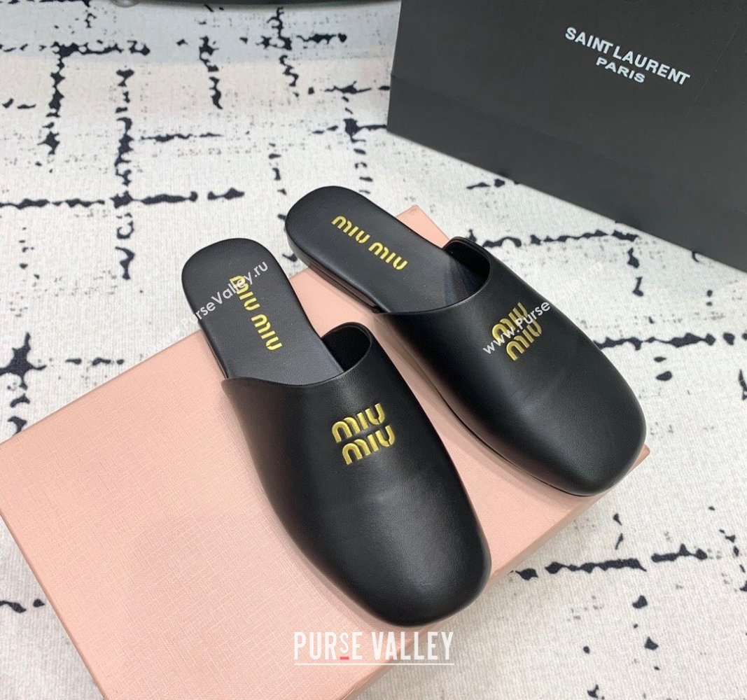 Miu Miu Lambskin Flat Mules Black 2024 0703 (KER-240703129)