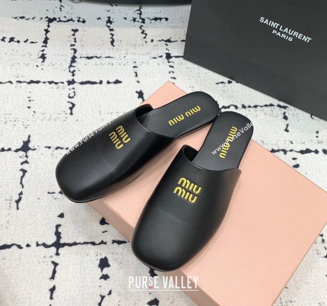 Miu Miu Lambskin Flat Mules Black 2024 0703 (KER-240703129)