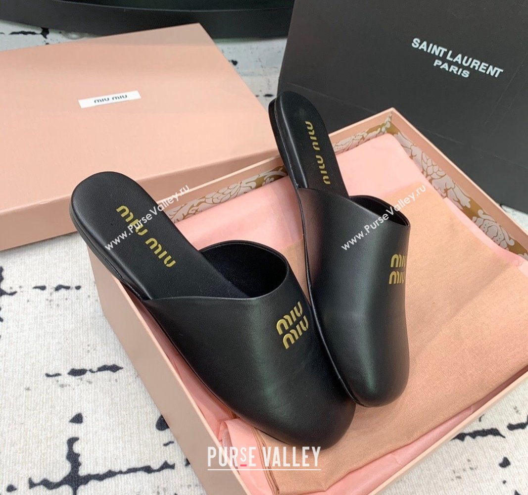 Miu Miu Lambskin Flat Mules Black 2024 0703 (KER-240703129)