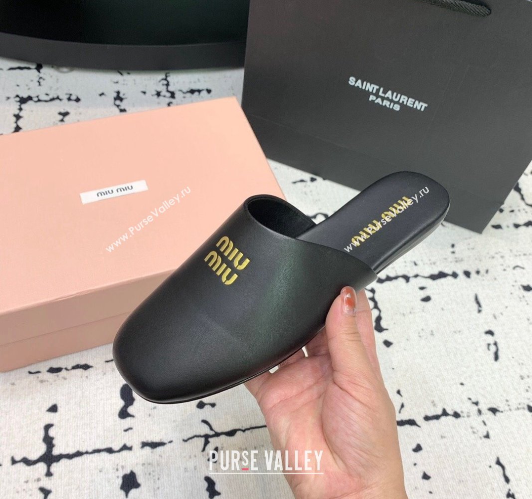 Miu Miu Lambskin Flat Mules Black 2024 0703 (KER-240703129)