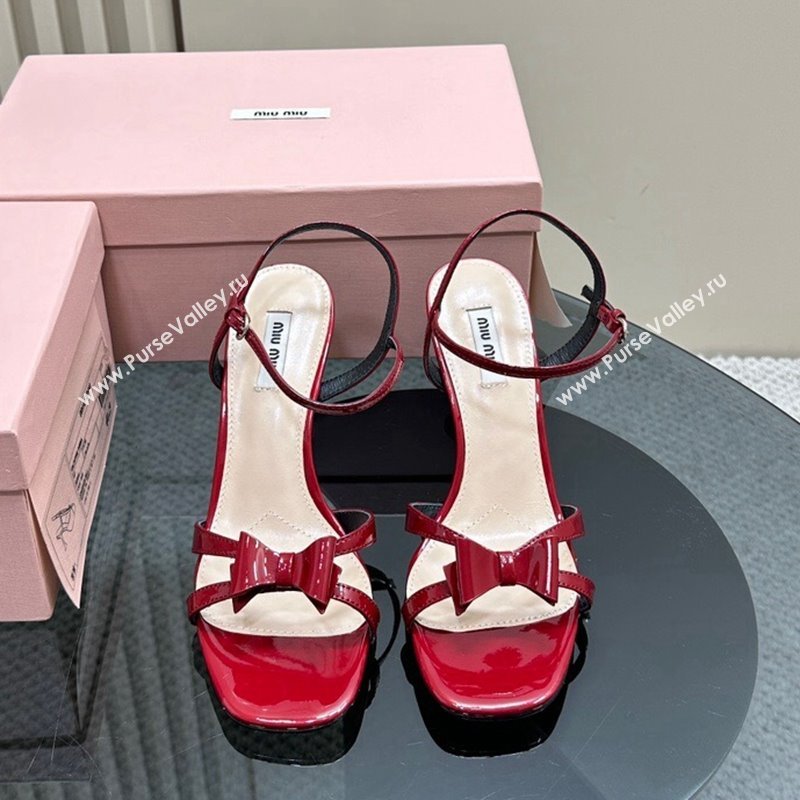 Miu Miu Bow Heel Sandals in Patent Leather Red 2024 0703 (MD-240703123)