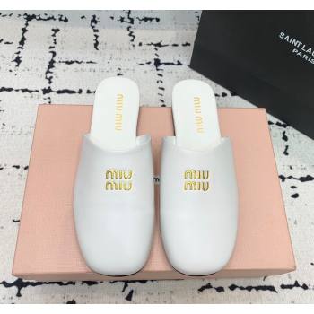 Miu Miu Lambskin Flat Mules White 2024 0703 (KER-240703130)