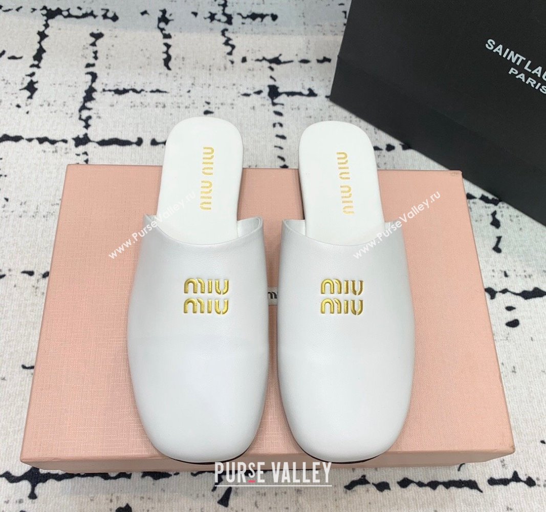 Miu Miu Lambskin Flat Mules White 2024 0703 (KER-240703130)