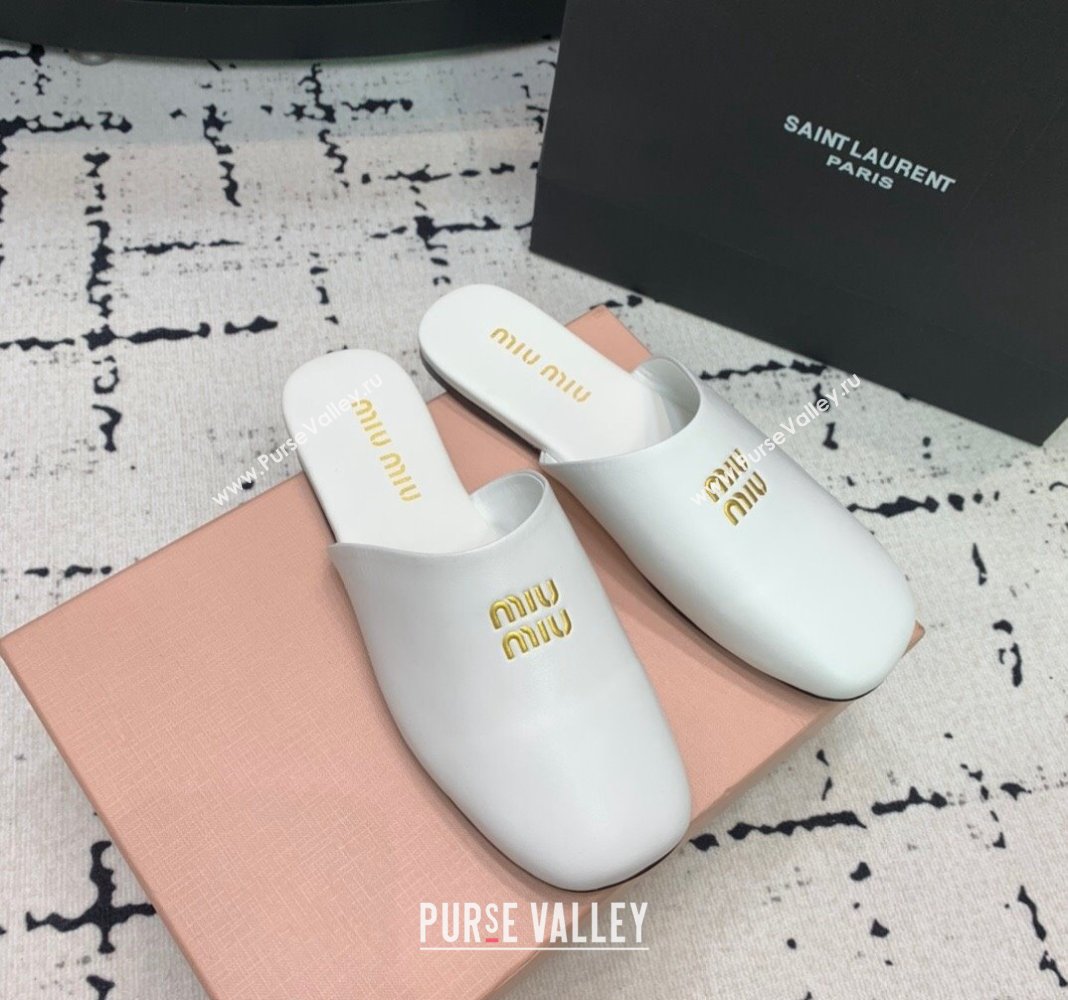 Miu Miu Lambskin Flat Mules White 2024 0703 (KER-240703130)