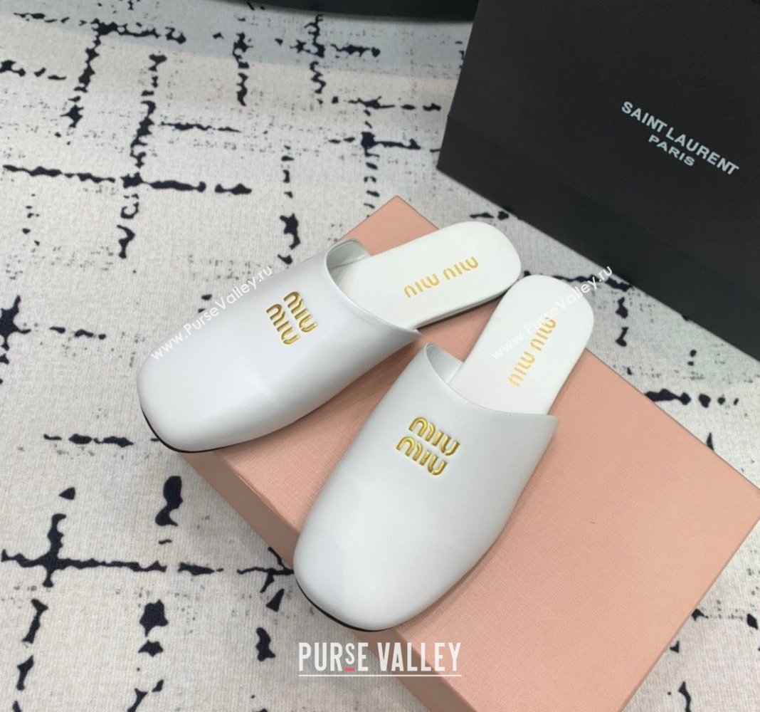 Miu Miu Lambskin Flat Mules White 2024 0703 (KER-240703130)