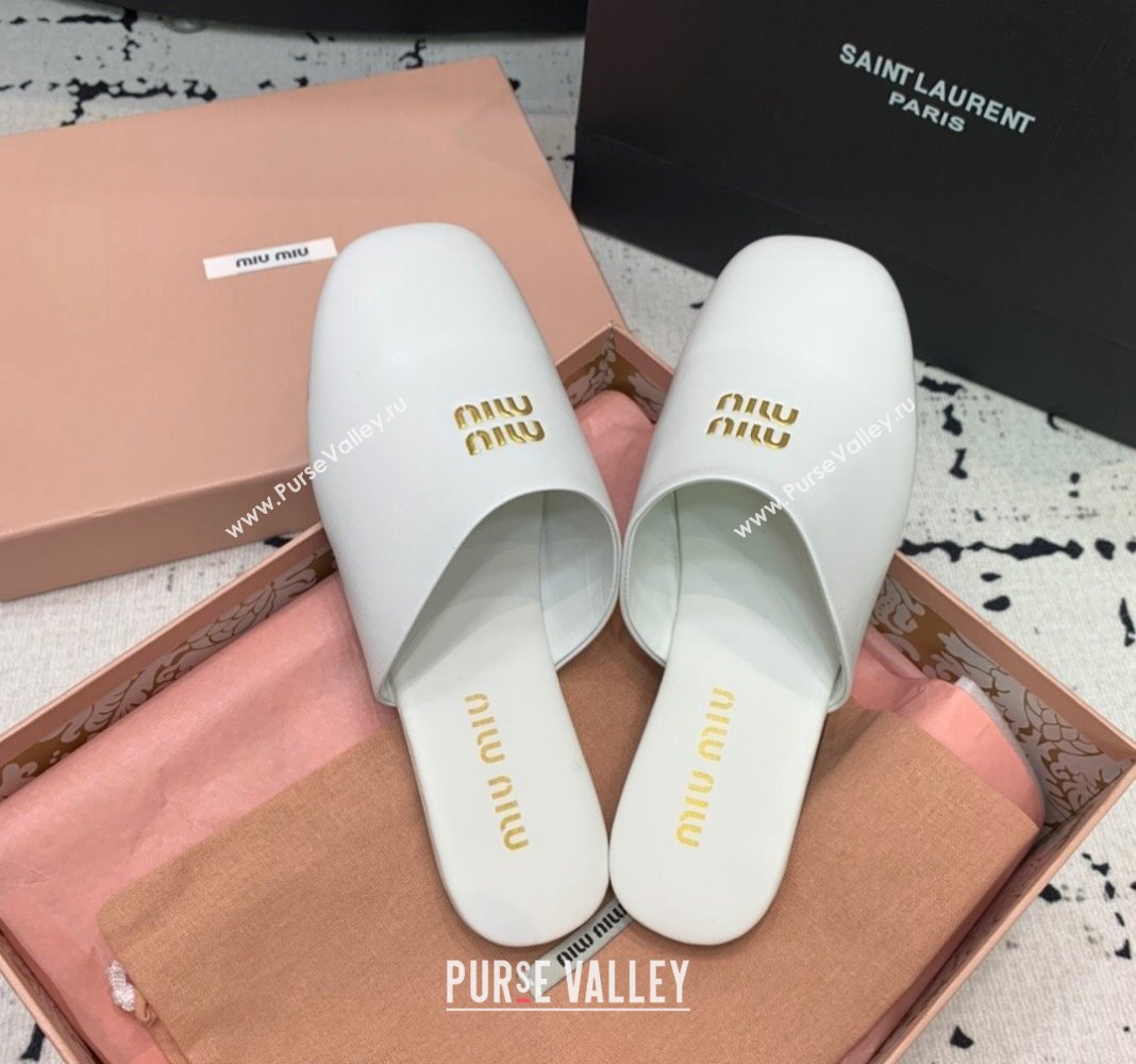 Miu Miu Lambskin Flat Mules White 2024 0703 (KER-240703130)