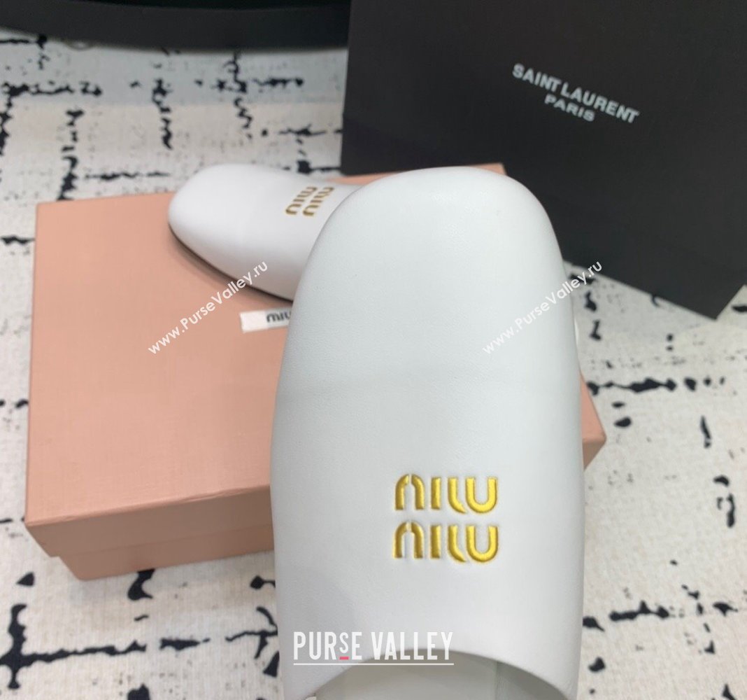 Miu Miu Lambskin Flat Mules White 2024 0703 (KER-240703130)