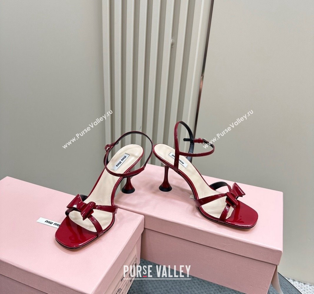 Miu Miu Bow Heel Sandals in Patent Leather Red 2024 0703 (MD-240703123)