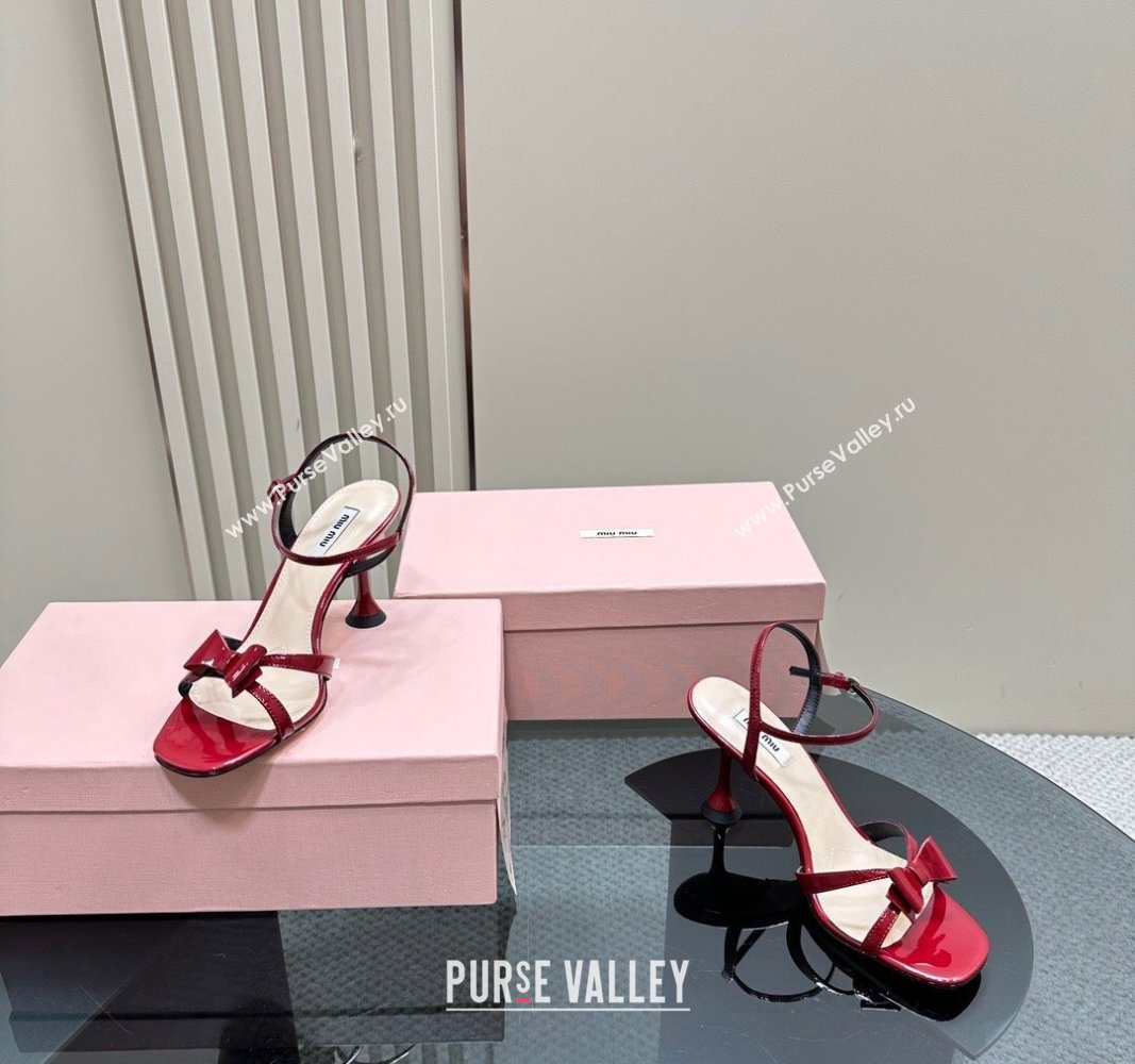 Miu Miu Bow Heel Sandals in Patent Leather Red 2024 0703 (MD-240703123)