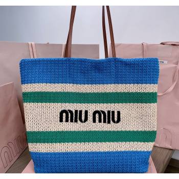 Miu Miu Crochet fabric tote bag Blue/Beige/Green 2024 5BG228 (JD-240715015)