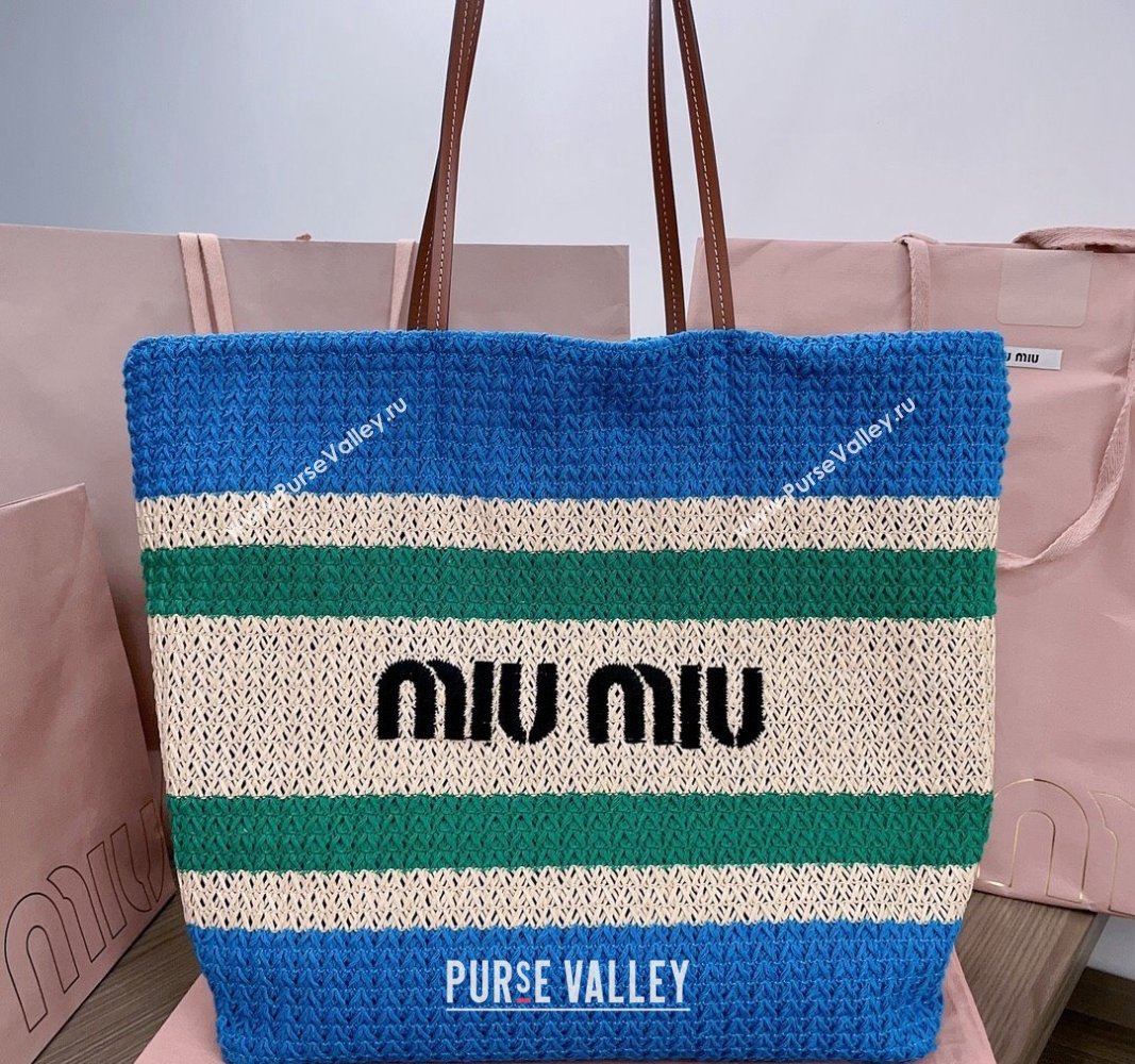 Miu Miu Crochet fabric tote bag Blue/Beige/Green 2024 5BG228 (JD-240715015)