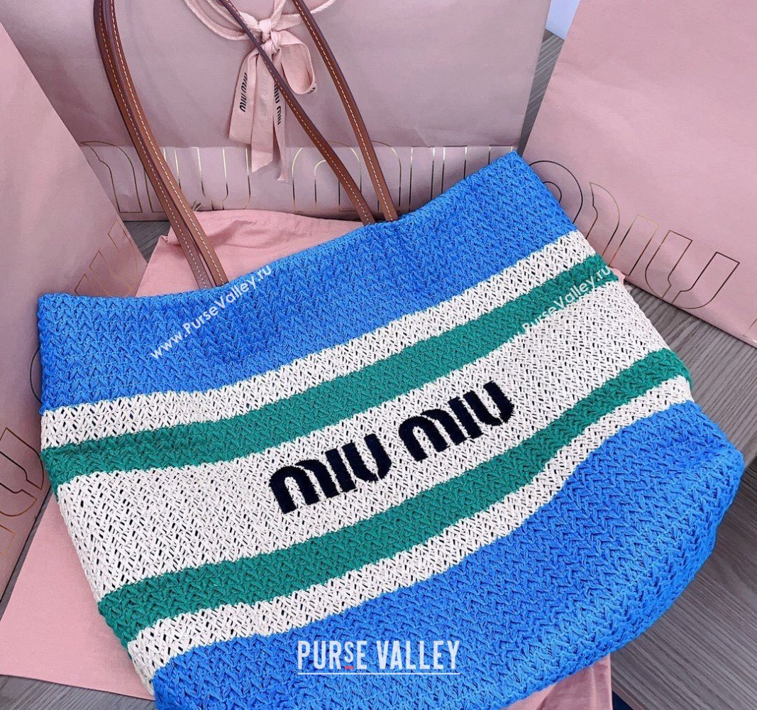 Miu Miu Crochet fabric tote bag Blue/Beige/Green 2024 5BG228 (JD-240715015)