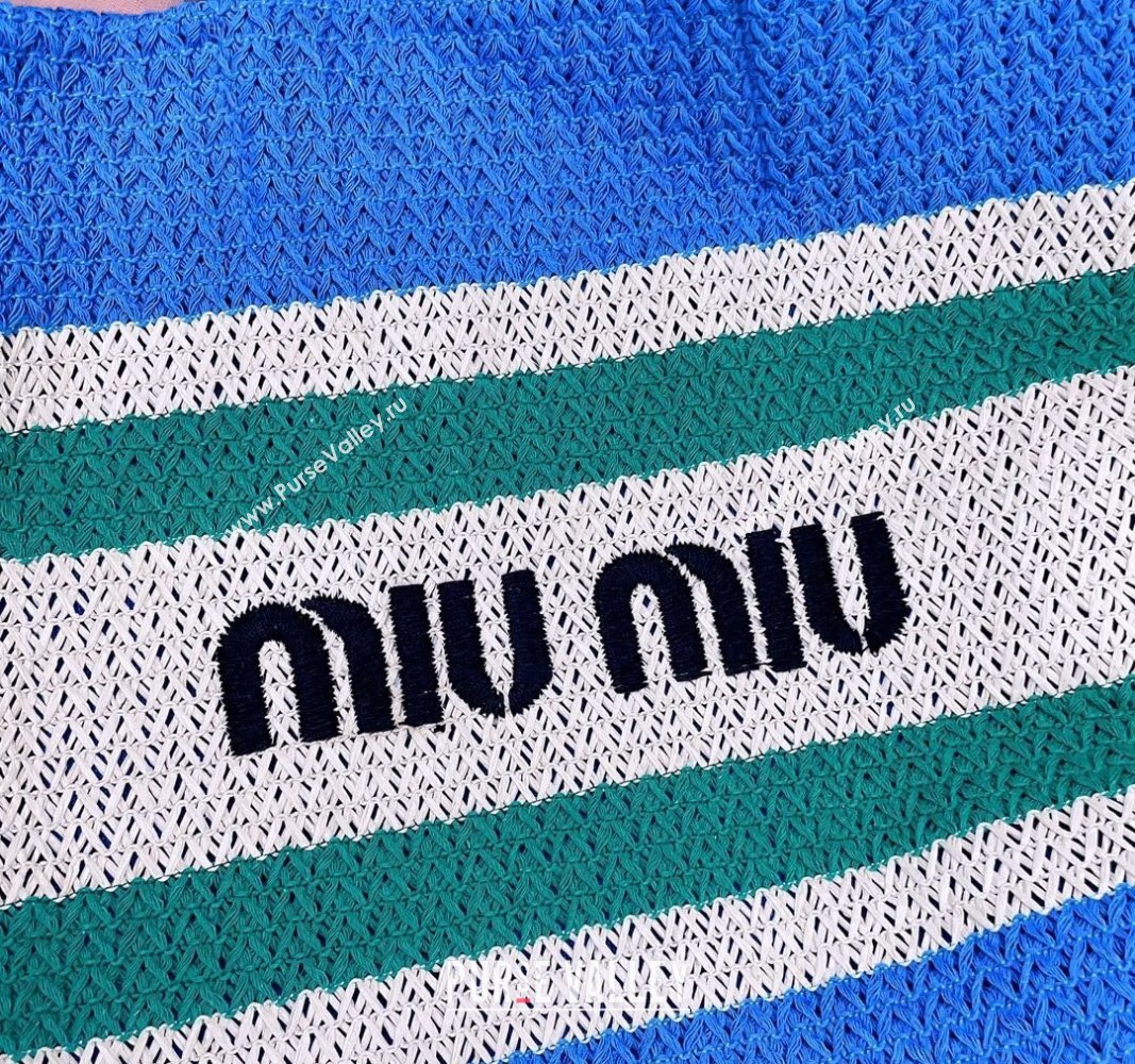 Miu Miu Crochet fabric tote bag Blue/Beige/Green 2024 5BG228 (JD-240715015)